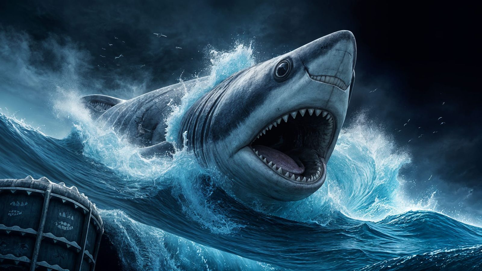 Megalodon Breaches the Ocean in a Gritty, High-Contrast Illu...