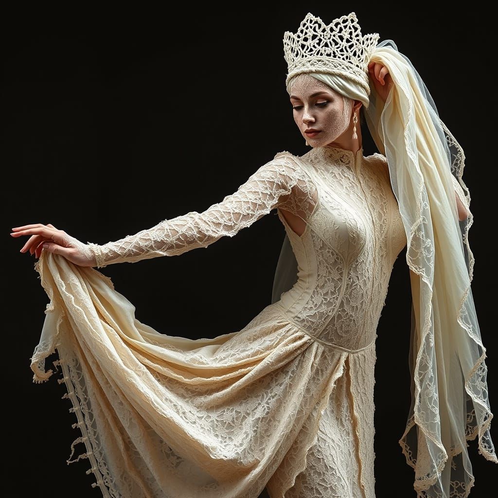 Otherworldly Dancer in Vintage Lace Costume