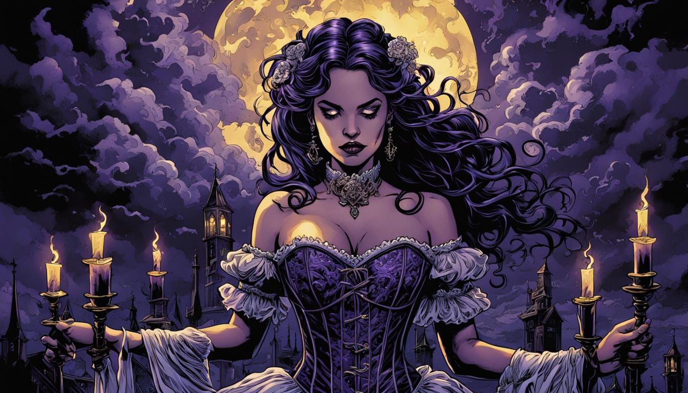 Gothic Comic Book Art of Bride with Corset