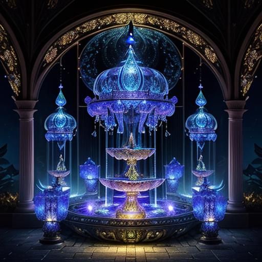 Glass Fairy Fountain at Midnight in CGI Style