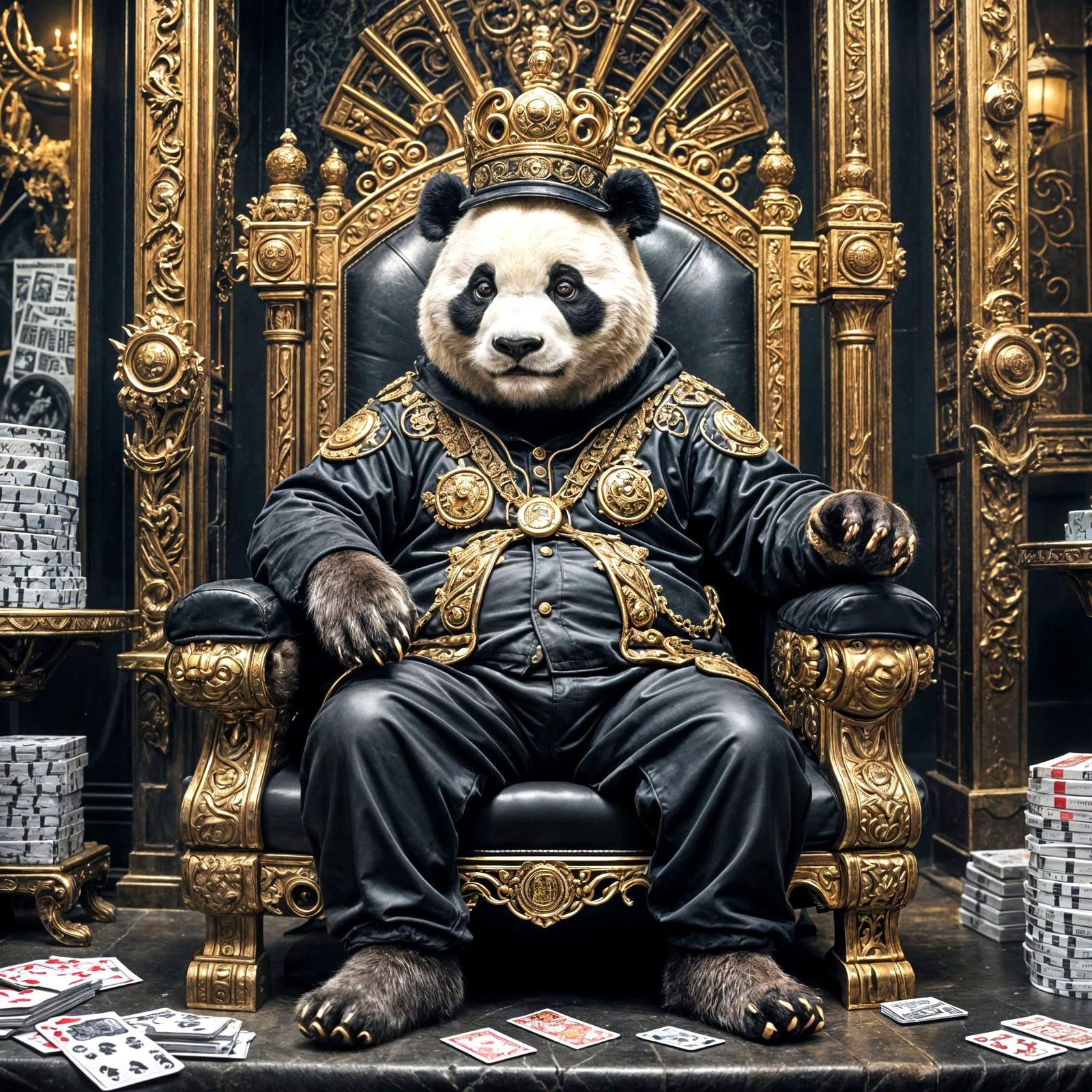 Panda Humanoid on Throne with Royal Flush