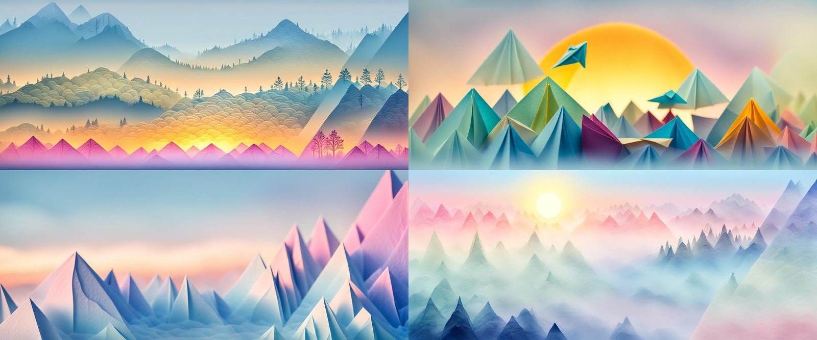 Origami Sunrise Over Foggy Horizon