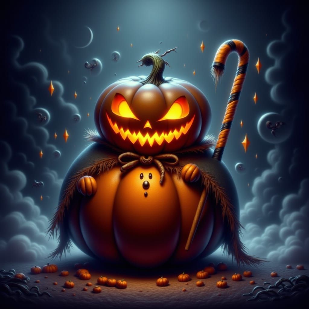 Cute Pumpkin Villain in Gothic Whimsical Horror Style