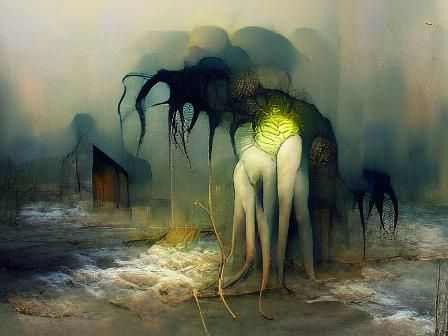 Lovecraftian Horror Scene in Gustave Dore Style