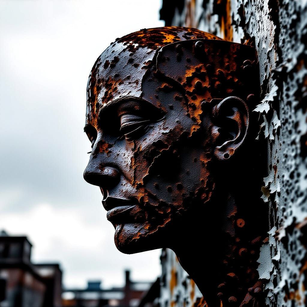 Dystopian Iron Sculpture in Moody Black and White