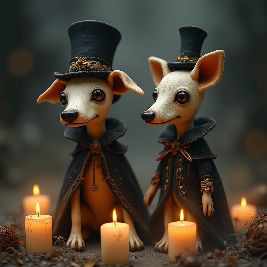Voodoo Doll Dogs in Dark Whimsical Style