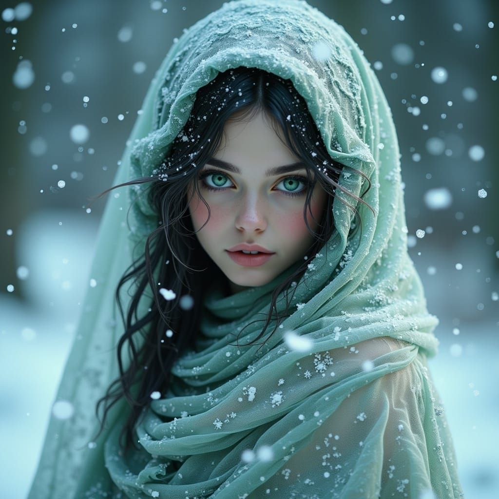 Whispers of Frost and Light, Through the crystalline embrace of winter, she weaves a spell of quiet wonder, her every gl...