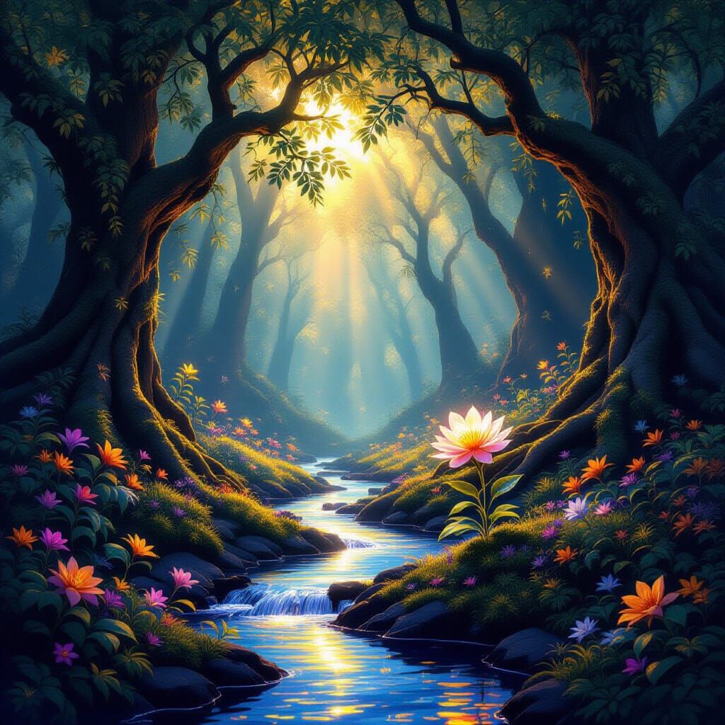 Ethereal Forest Clearing Symbolizing Pure Happiness