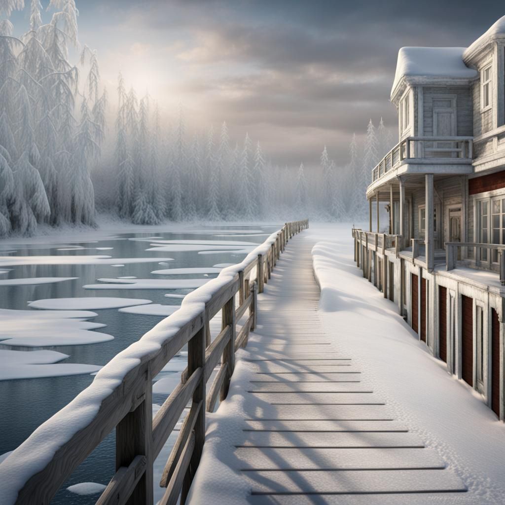 Icy Boardwalk: Detailed Matte Painting