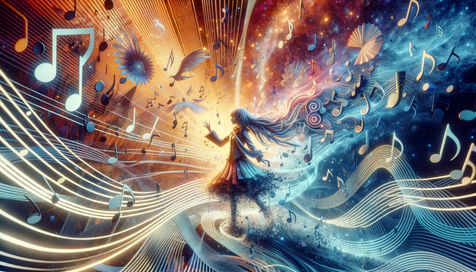 Anime Girl in Surreal Musical Optical Illusion World