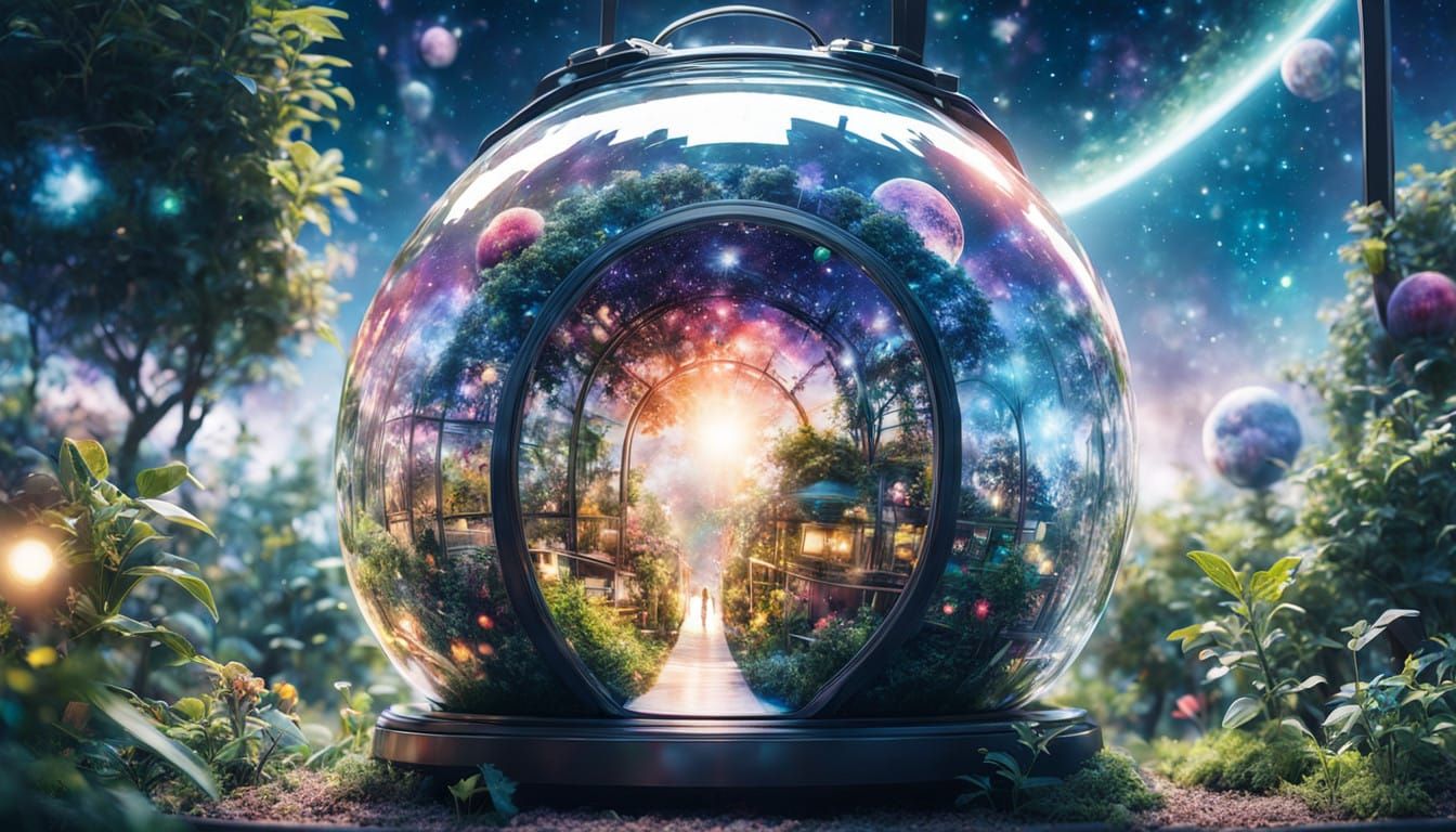 Mystical Garden Entrance in a Glowing Glass Orb