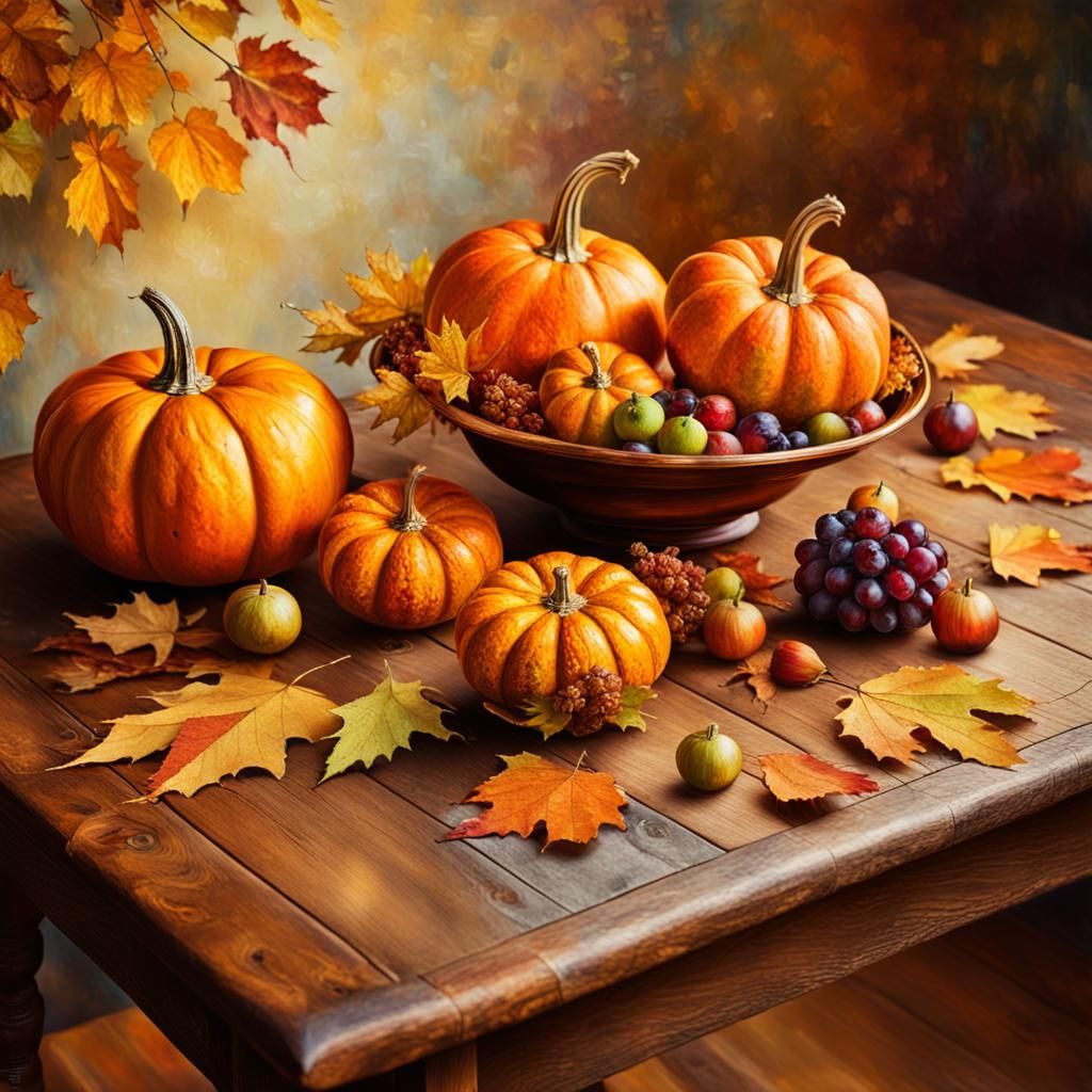 Autumn Still Life in Gustav Klimt Style