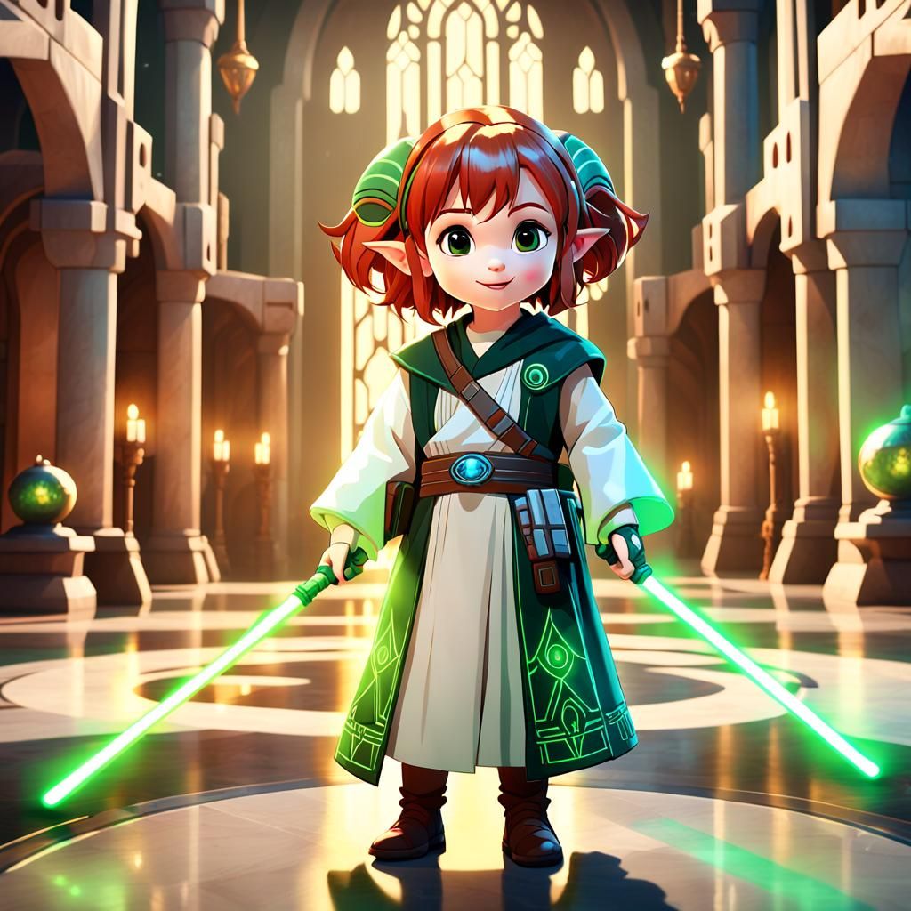 Mini Jedi in Alderaan Castle: 3D Anime Art