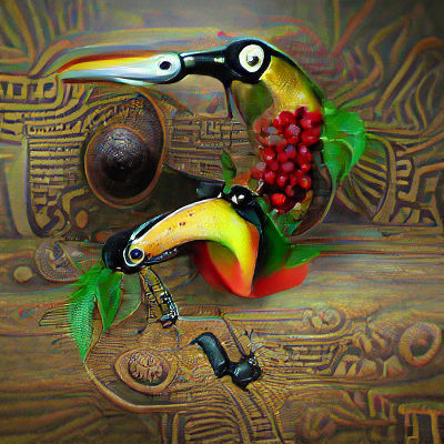 Colorful Toucan Eating Fruit in Cubist Style