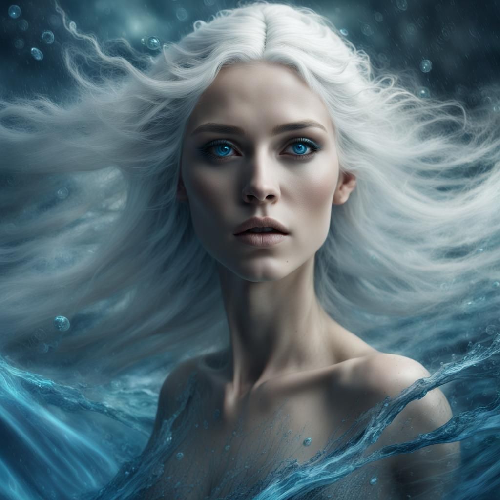 Water Spirit with White Hair in Digital Painting