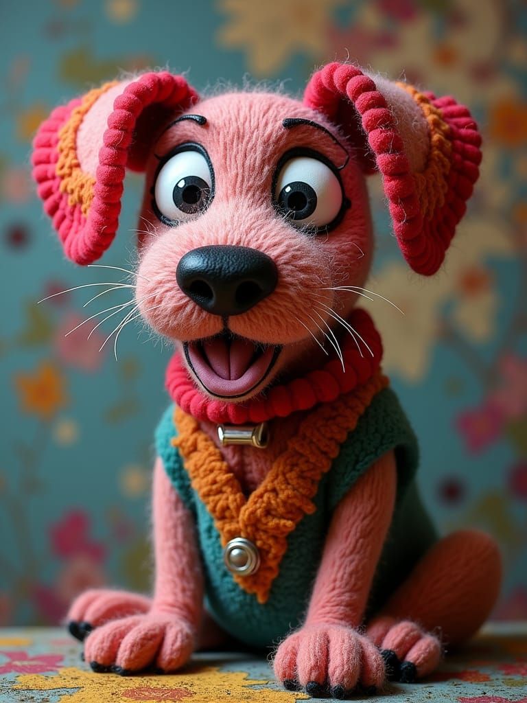 Textile Art Boofy Dog Sculpture with Needle Felting