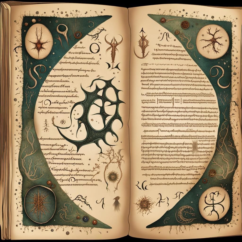 Surreal Necronomicon Page with Eldritch Runes