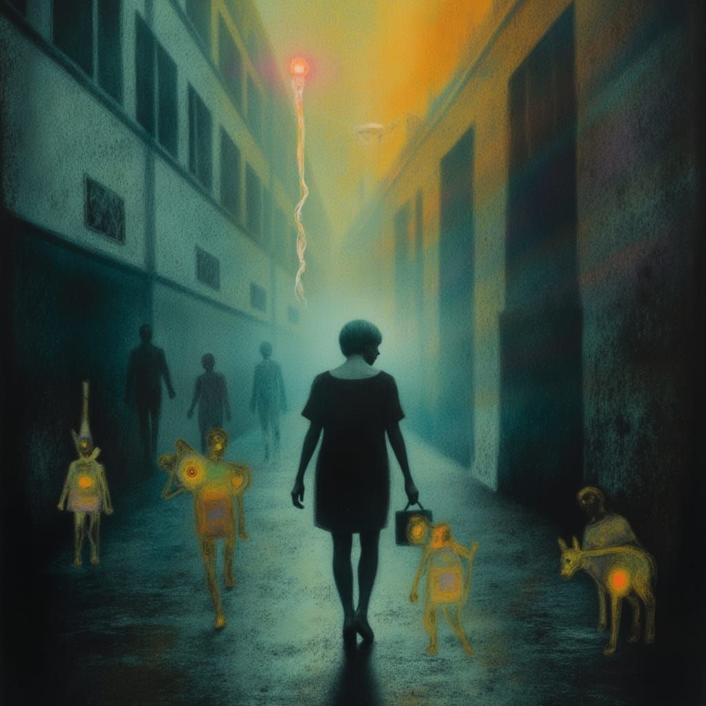 Figure Runs Through Ethereal Fog Seeking Animal Solace