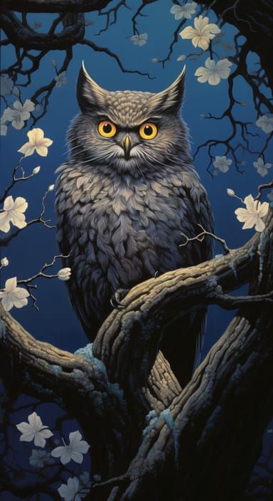 Nightmarish Owl Illustration Underneath a Tree