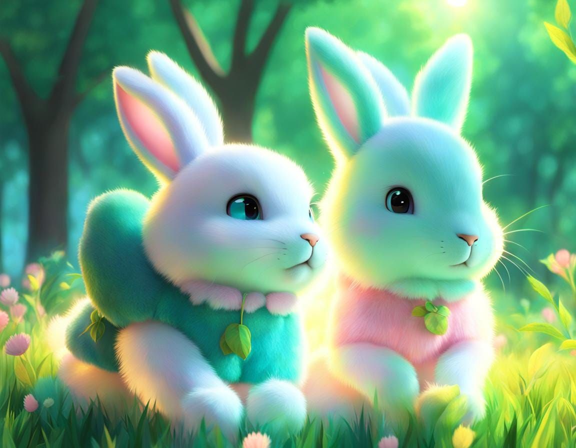 Girl Rides Blue Rabbit: 3D Anime Art