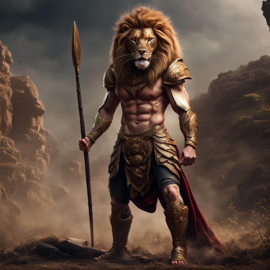 Lion Warrior: Hyperrealistic Fantasy Concept Art