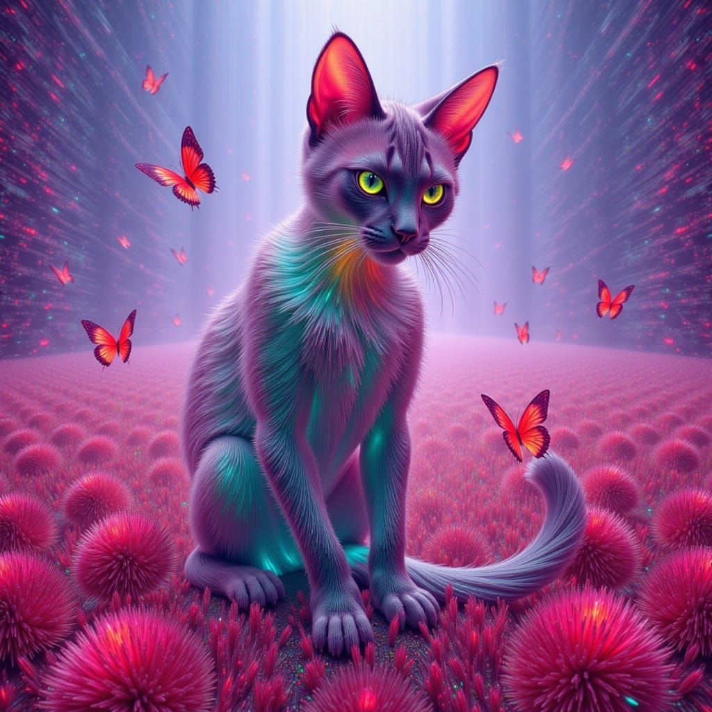 Elegant Siamese Cat in a Colorful Landscape