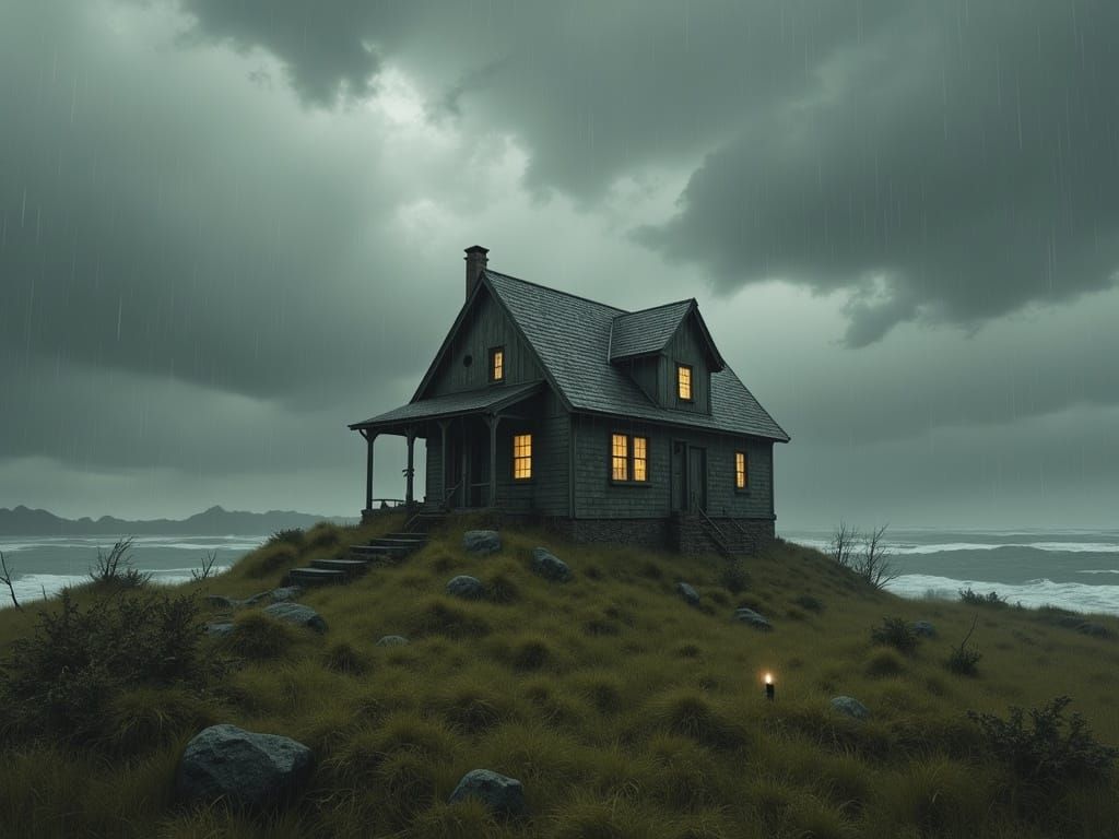 Isolated House on a Wind-Swept Tor at Dusk