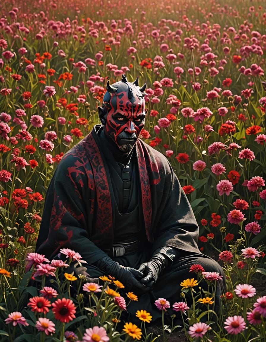 Darth Maul Meditating in Flower Field, Hyperrealism