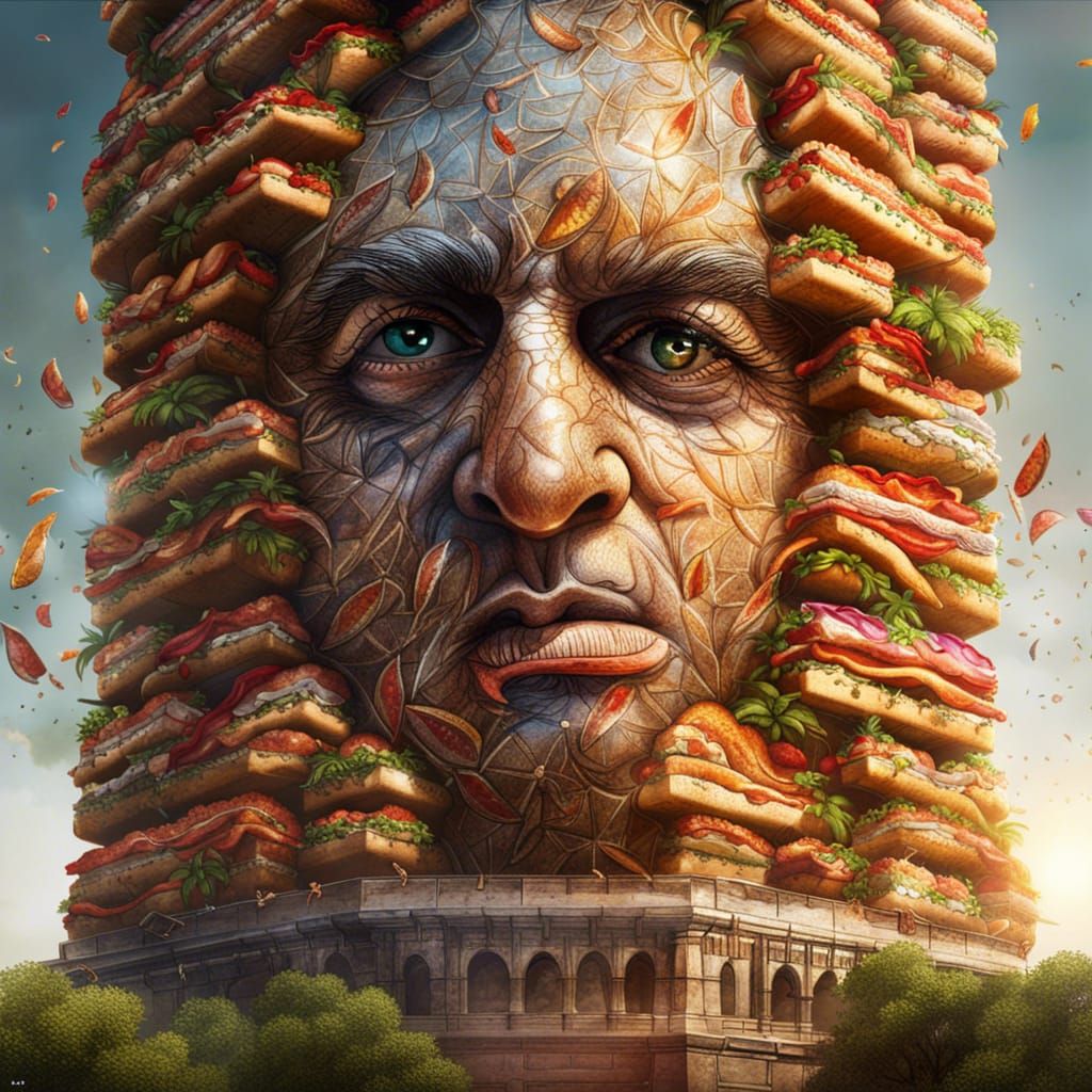 Giant Sandwich Tower in New Delhi: Hyperrealistic Art