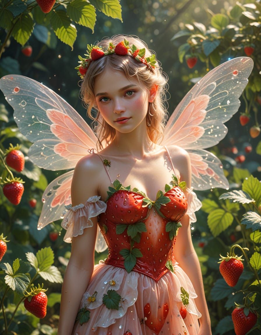 Whimsical Strawberry Fairy in Vibrant Oil Painting Style