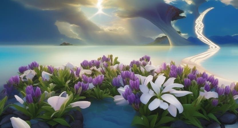 Yin Yang of Flowers in Art Nouveau Style