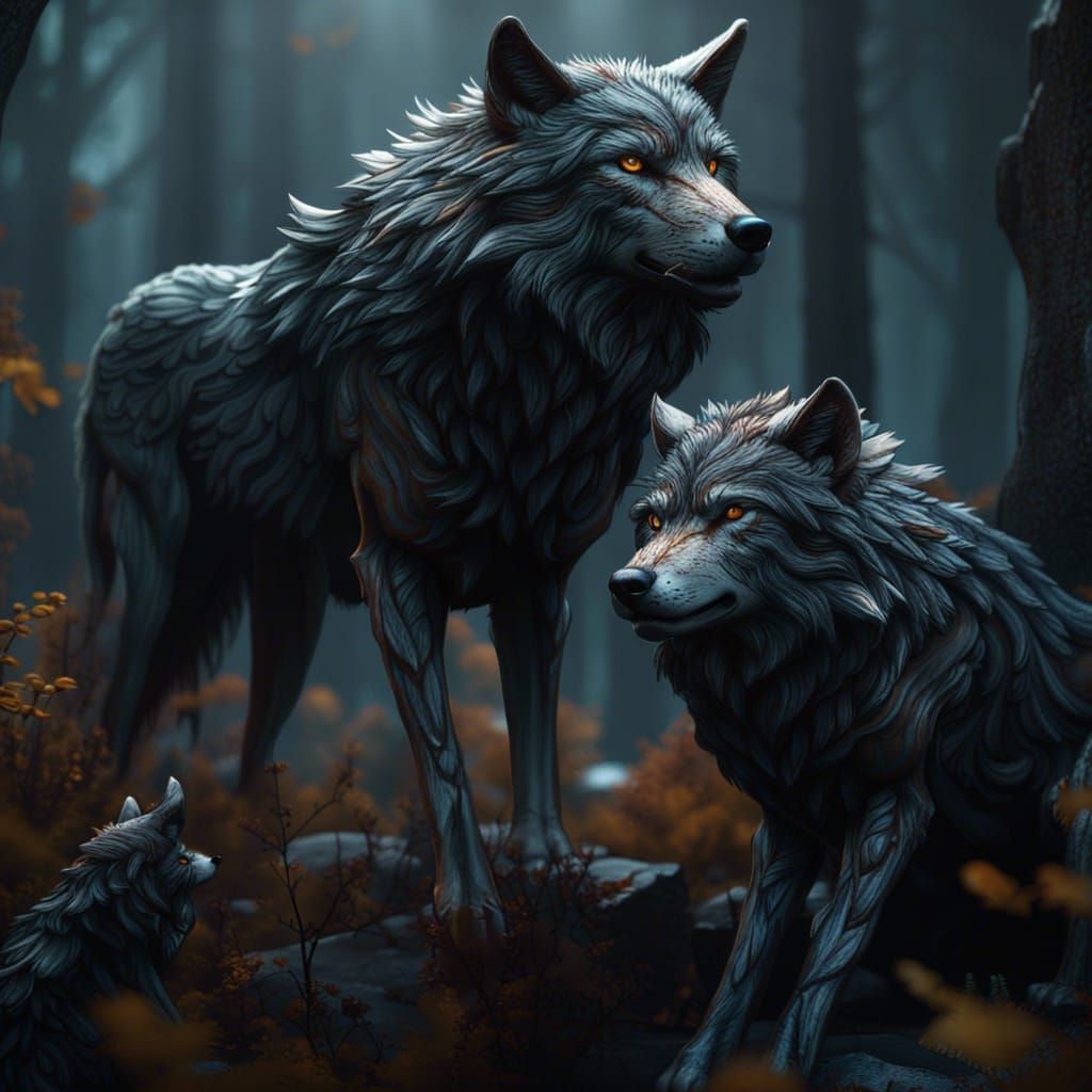 Detailed Wolves Matte Painting in Deep Color