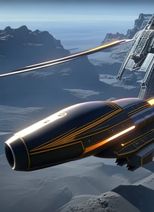 Futuristic Spaceship with Gatling Gun in Sci-Fi Style