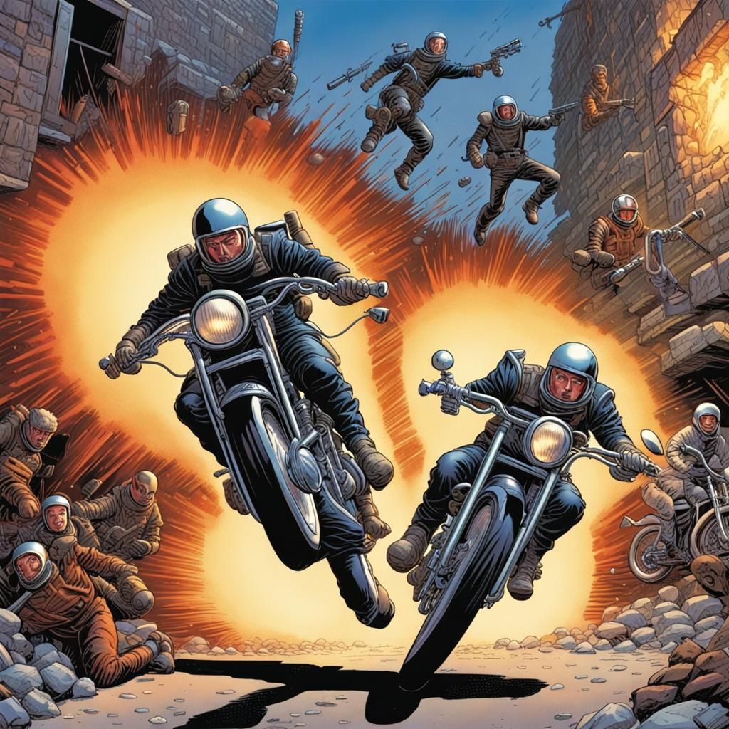 Death sport, British comic art, 1990s 200AD comic, jet packs, motor cycles, spiked ball, armed players