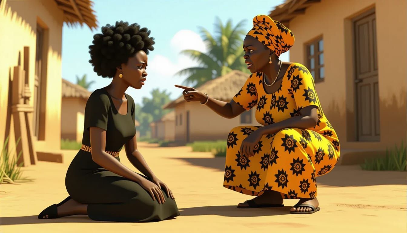 African Women in Village: Animated Style Scene