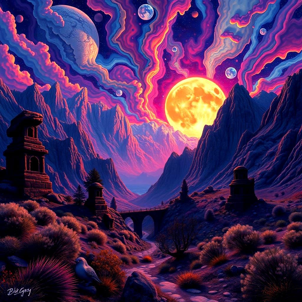 Psychedelic Landscape in Visionary Art Style