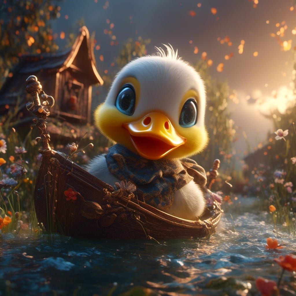 Cute Baby Ducky in Detailed Matte Painting