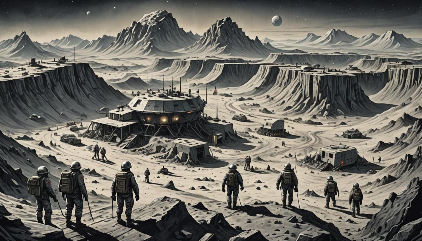 German Lunar Outpost: Retro Sci-Fi Comic Illustration