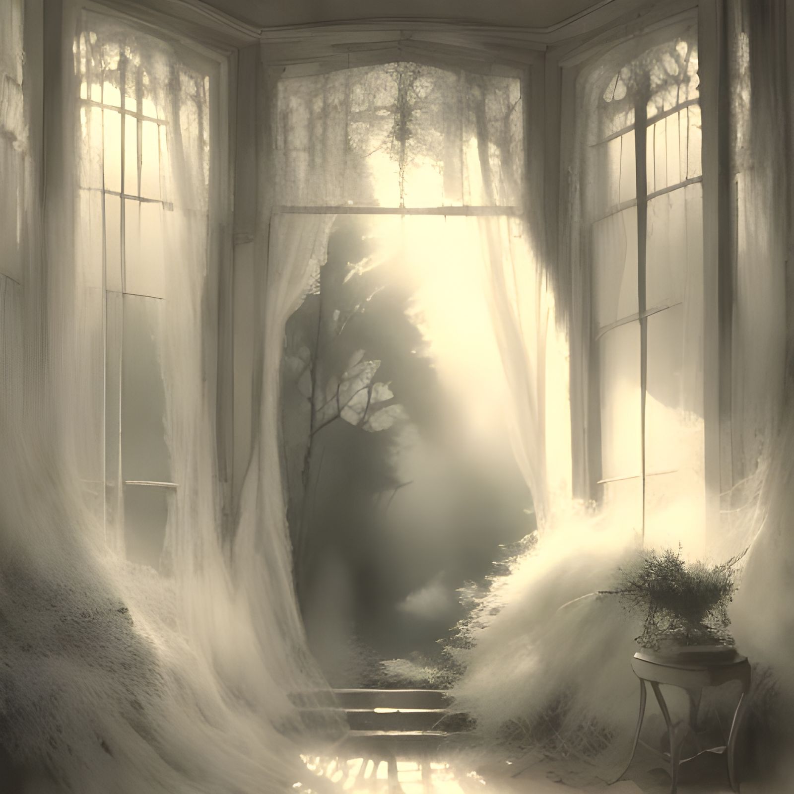 Ethereal Misty Forest Grave in Pastel Dreamscapes