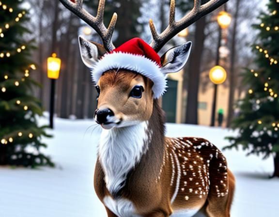 Happy Christmas Deer with Christmas Tree