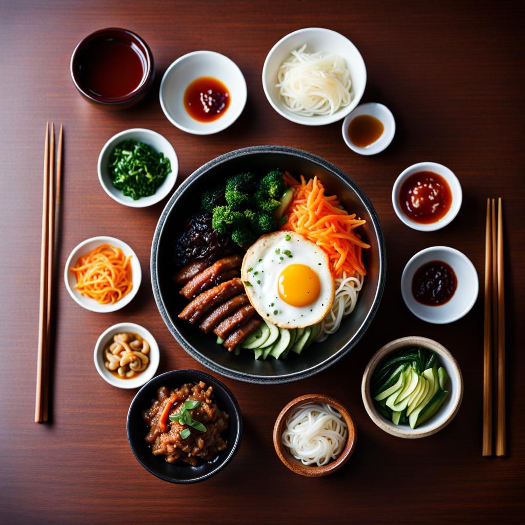 Delicious Korean Bibimbap on Traditional Table