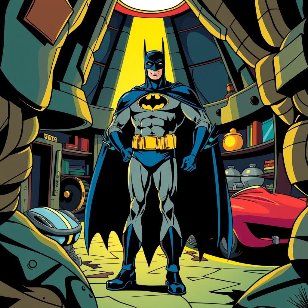 Heroic Batman in Vintage Comic Book Style