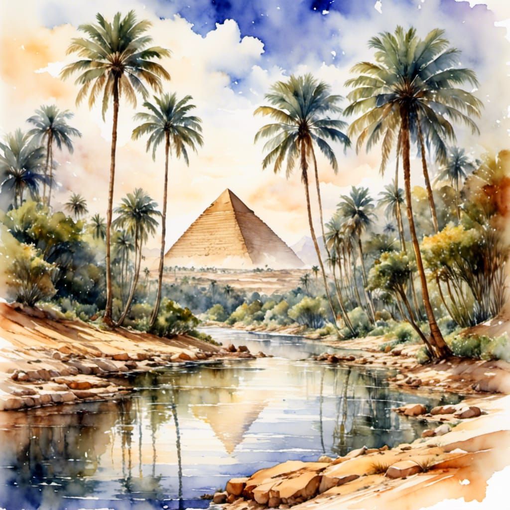 Ancient Egypt: River Nile in Watercolor Style