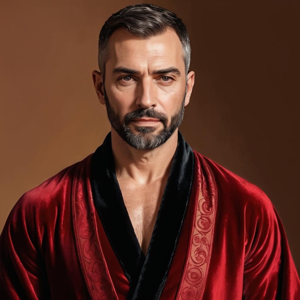 Man in Velvet Cloak: Painterly Realism Portrait