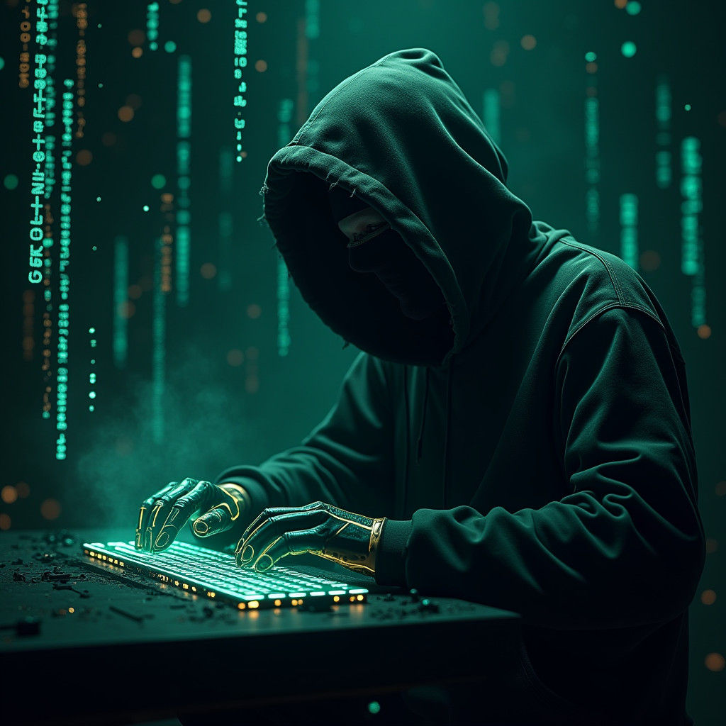 Hacker in Neon Cyberpunk Digital Data Stream