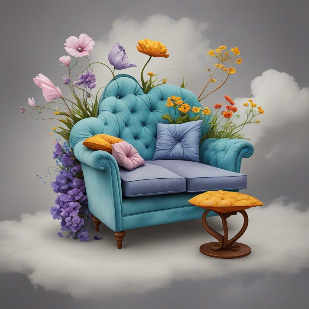Whimsical Cloud Furniture in Watercolor Style