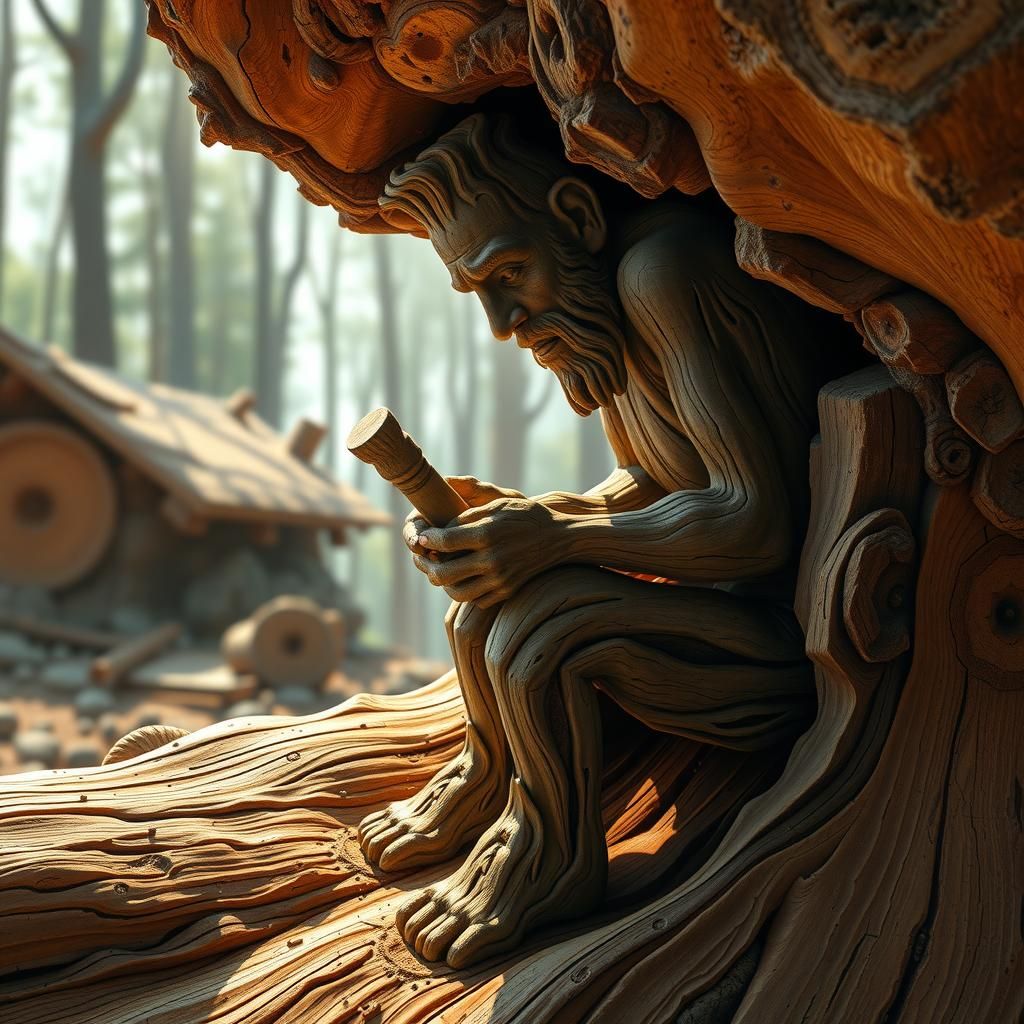 Emerging Wood Carver: Hyperrealistic Digital Art