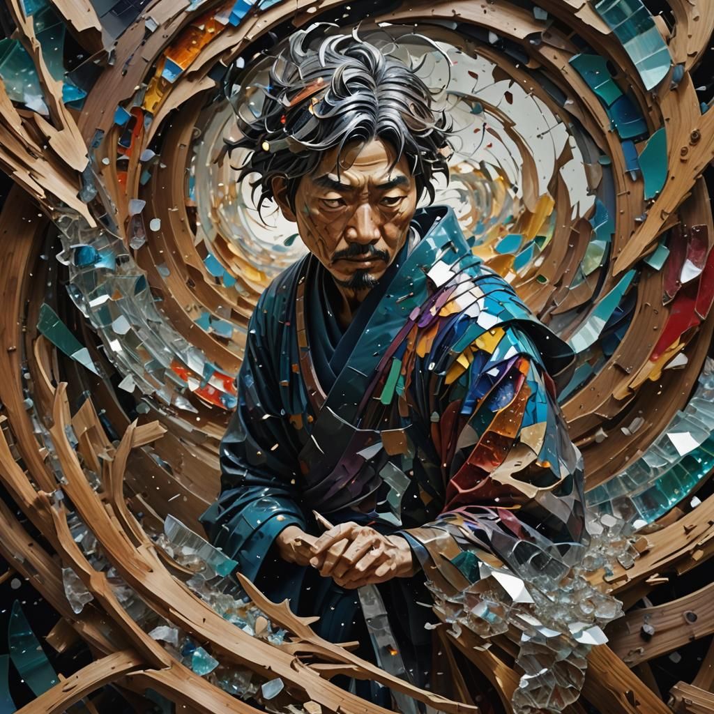 Surreal Kintsugi Figure Reassembled in Abstract Expressionis...