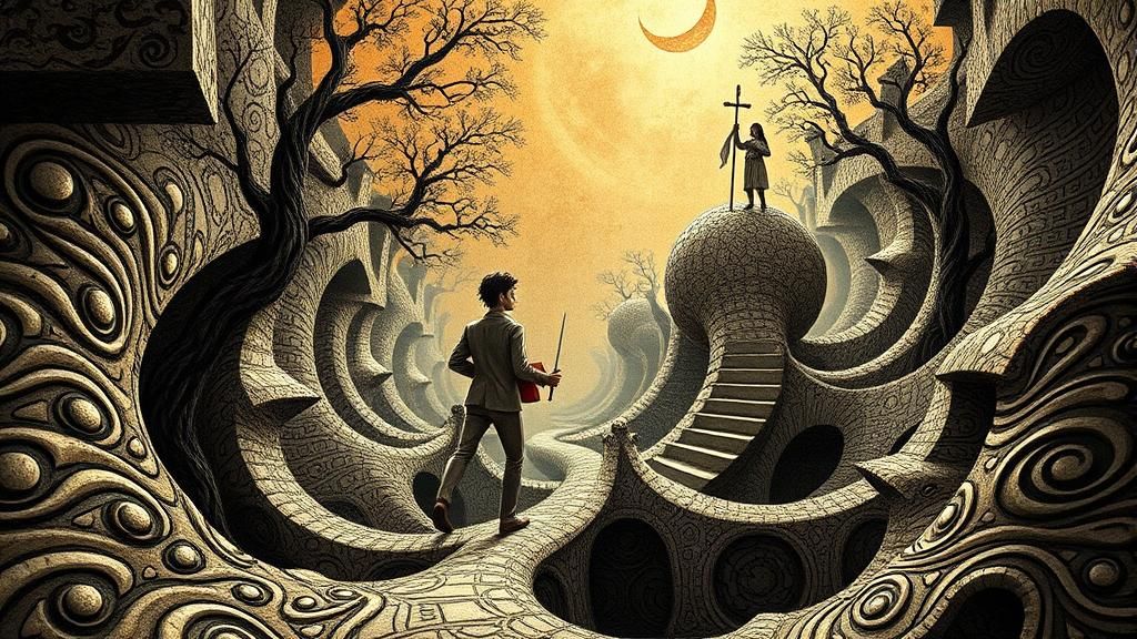 Surreal Fantasy Scene in MC Escher Style