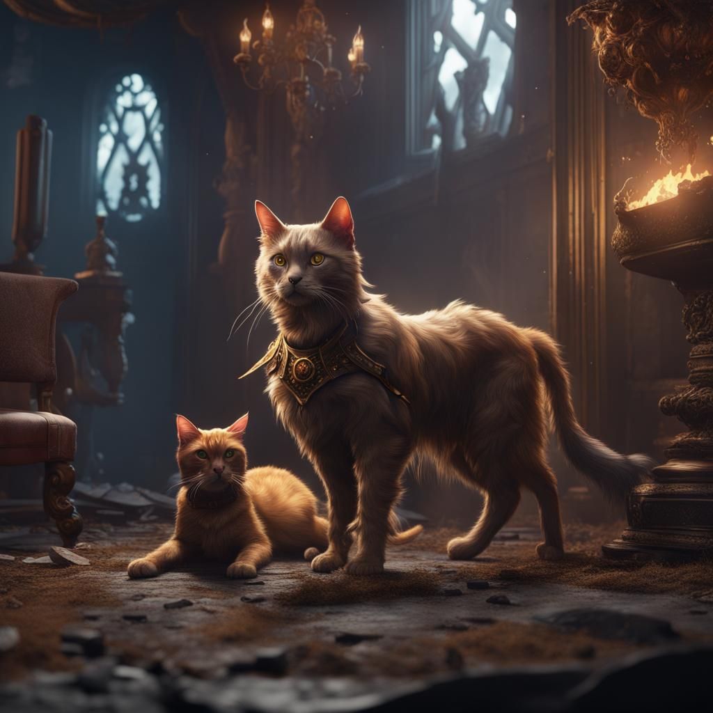 Cat Killing Dog: Fantastical Matte Painting